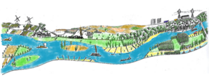 Représentation imagée du passé (en amont, à gauche) au présent (en aval, à droite) des paysages de Loire armoricaine